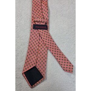 Rooster Silk Blend Tie Pink Orange Checkered Gingham Preppy Necktie Mens Classic
